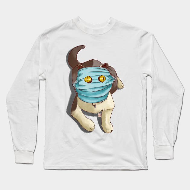 masked covid cat Long Sleeve T-Shirt by NevermindOnArt